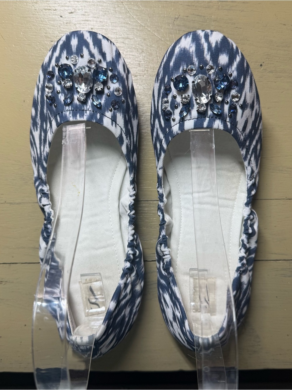 Simply Vera Vera Wang Navy & White Ikat Crystal-Embellished Ballet Flats